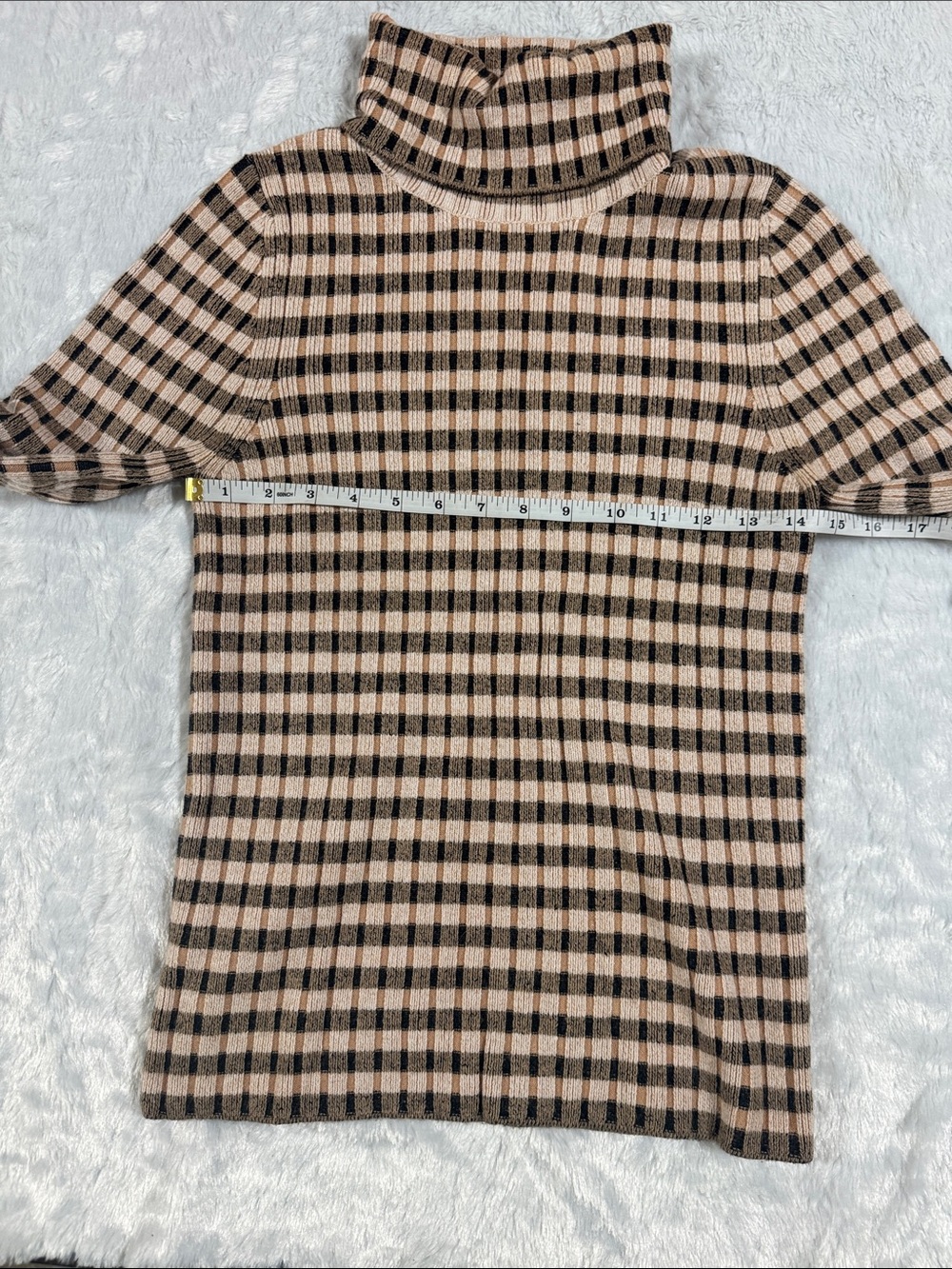 Maeve Beige & Black Check Ribbed Turtleneck Sweater - Picture 5 of 7